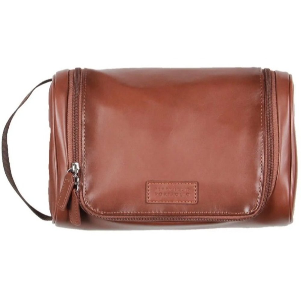 Perry Ellis Portfolio Mens Tan Faux Leather Non-Skid Travel Kit O/S NWT